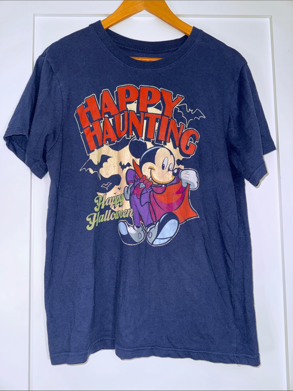 Disney Navy Happy Haunting Mickey Halloween Tee Sz Medium cotton blend spooky